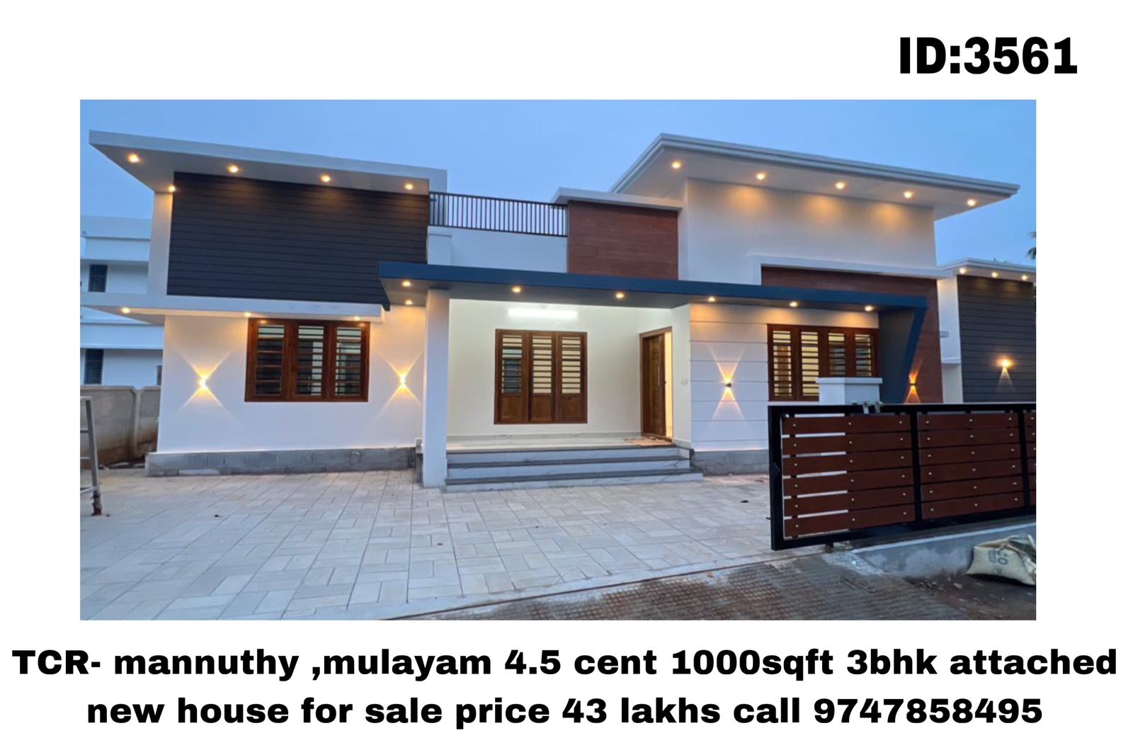 TCR- mannuthy ,mulayam 4.5 cent 1000sqft 3bhk attached new house for sale 