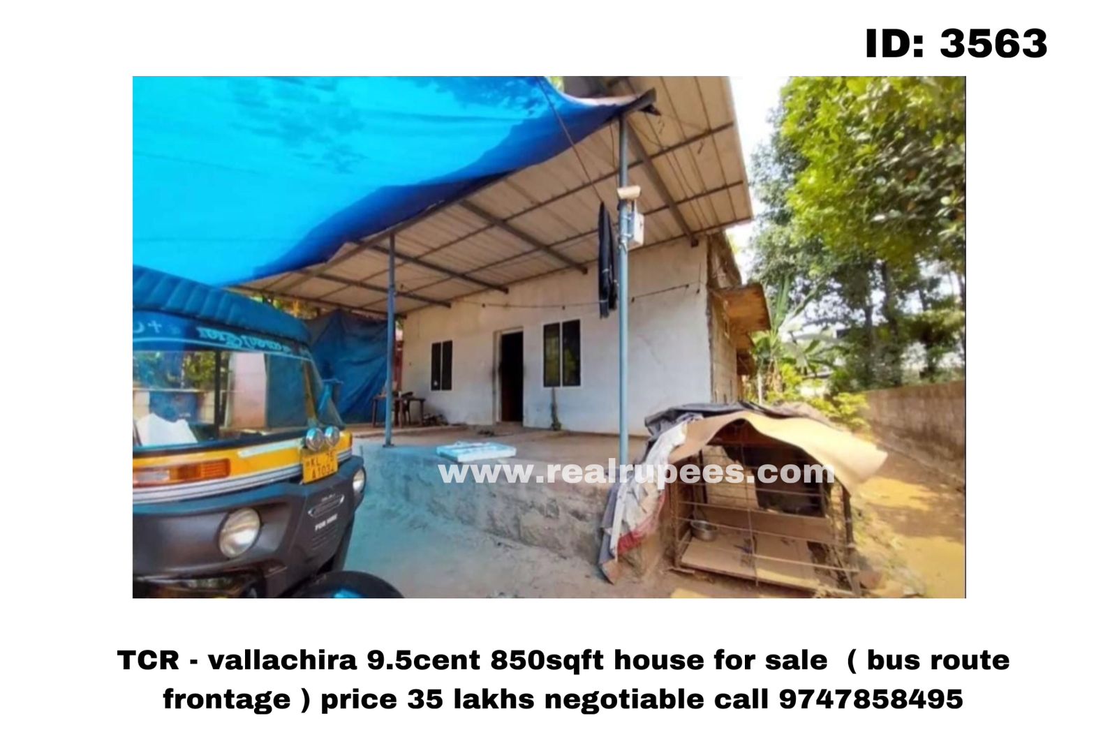 TCR - vallachira 9.5cent 850sqft house for sale  ( bus route frontage )